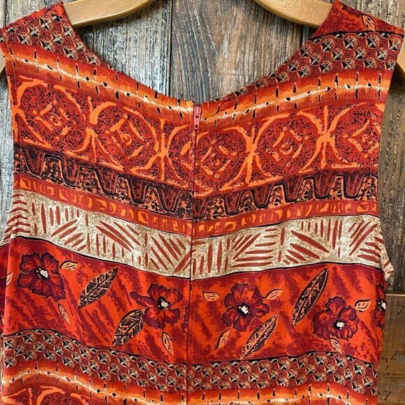 Willy’s New York Sz 10/12* Orange Rust Bali Tropical Sleeveless Vtg Tank Dress - Picture 5 of 8